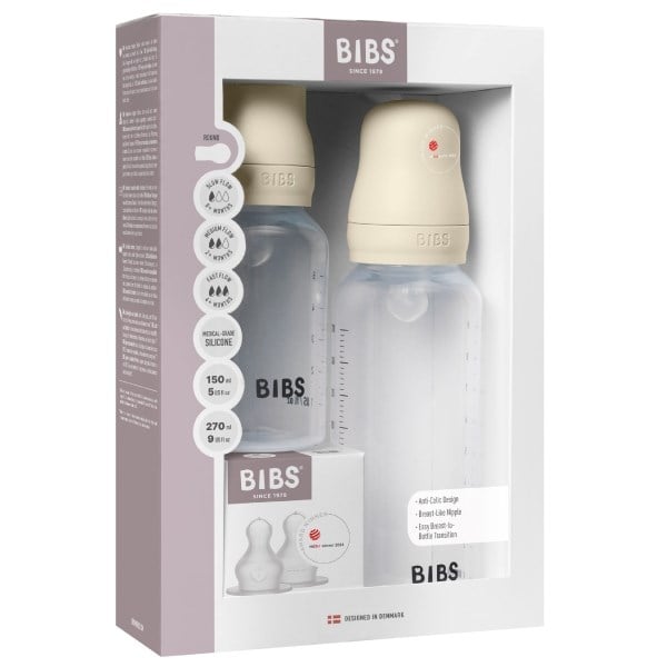 BIBS grow and flow baby bottle sutteflasker ivory sampak silicone