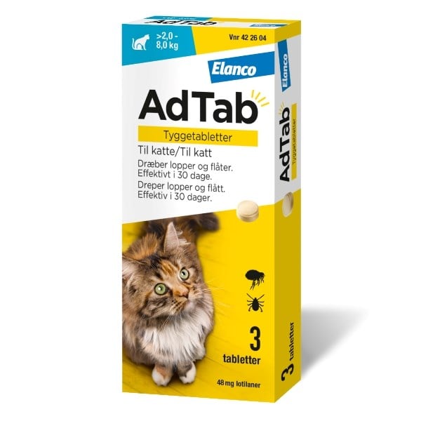 AdTab tyggetabletter til katte > 2,0 - 8,0 kg